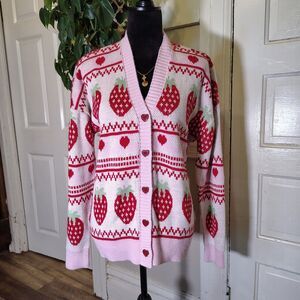 Strawberry & Heart Garden Party Oversized Coquette Cardigan/T412